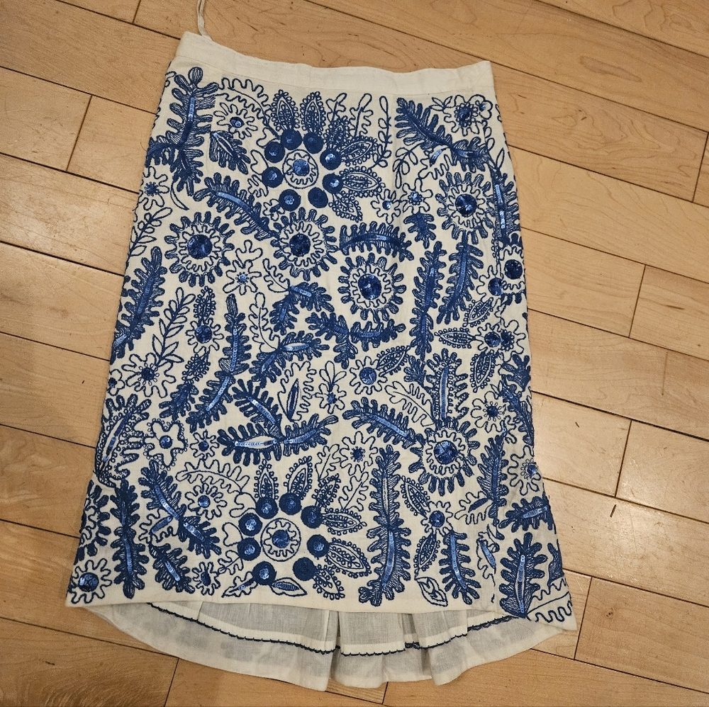 Anthropologie Moulinette Soeurs Embroidered Seauin Pencil Skirt Feminine Flora - Picture 2 of 4